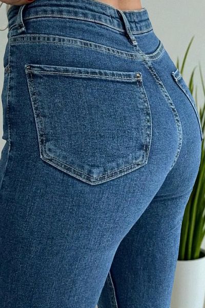 byhaziran butik Sabine Medium Blue High Waist Flare Jeans