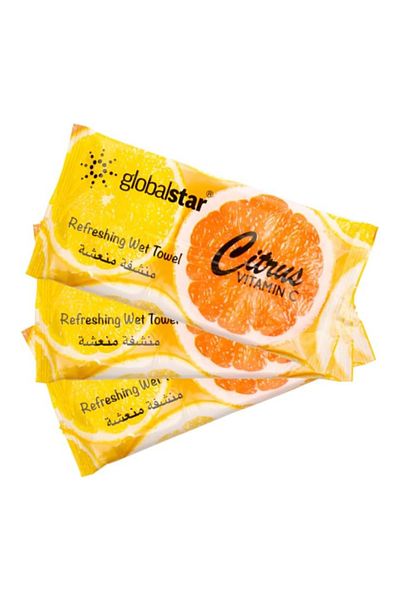 Globalstar Citrus Scent Refreshing Wet Towels - 25pcs Premium Cotton for Daily Hygiene & Freshness