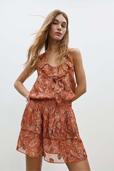 Stradivarius Desenli halter kısa dökümlü elbise