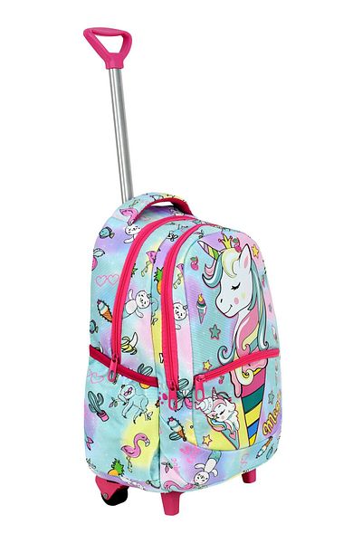 Çanta Trend Set școlar din 3 piese cu racletă, geantă pentru școală primară cu model unicorn + cutie de prânz + suport pentru stilou