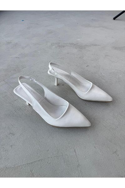 Cappmoda Ayk-0101 White Matte Leather Pointed Toe Zr Model Heeled Shoes