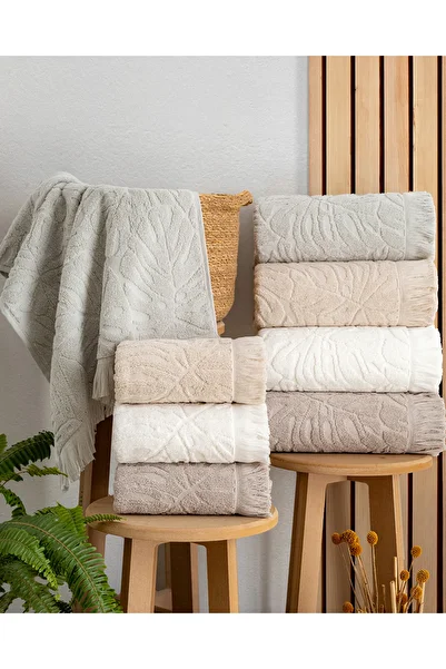 Hazangülü Buldan Üretimi Dowry Deluxe Jacquard Crete 4-Piece Bath Towel I 70X140