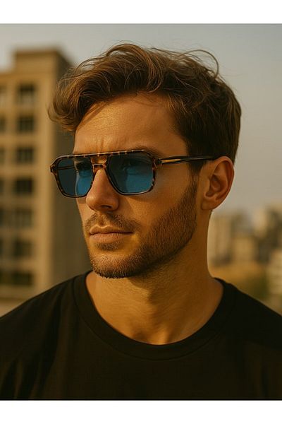 Lexi Bella Thor Unisex Leopard Rimmed Blue Relaxing Glass Men's Sunglasses Retro Style