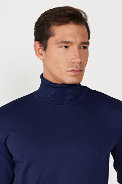 AC&Co / Altınyıldız Classics Marineblauer Herrenpullover mit Standard-Passform und normalem Schnitt, durchgehender Rollkragenpullover, weich strukturiert, Basic-Strickpullover