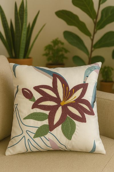 Pilloveland Punch Embroidered Throw Pillow Case - 43*43 cm - Hibiscus