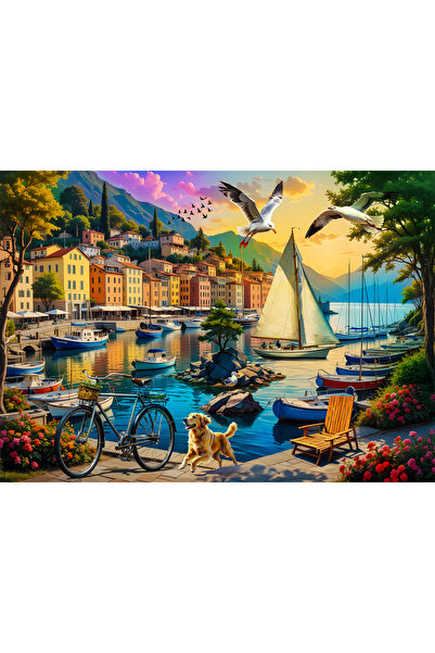 Meleni Toys 2 Adet 1000 Parça Puzzle - Galata Kulesi Manzaralı ve Limanda Sakinlik Yapboz 68x48 cm