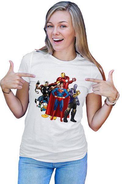 OEM Tricou dama Thor Donald Duck Superman Ironman Thanos Villian Hero Cool