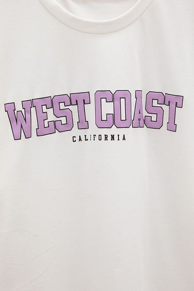 Cansın Mini تي شيرت Ecru West Coast مكتوب بأكمام قصيرة للفتيات برقبة دائرية 20960