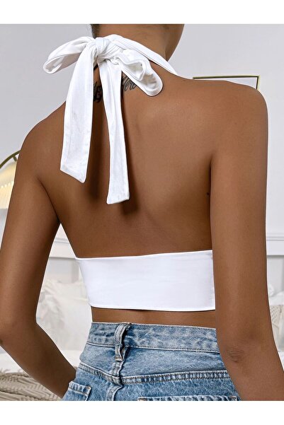 MOONBULL Γυναικεία μπλούζα με λουράκια στο λαιμό, βαθύ στήθος, ανοιχτή πλάτη, κομμένη μπλούζα