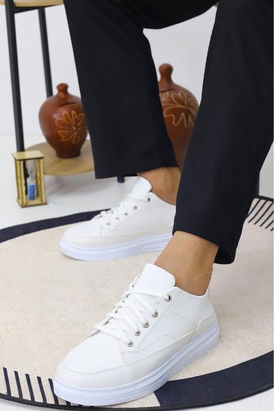 OBAY LİFE Men's Plain White Lace-Up Daily Casual Shoes Nbr4098