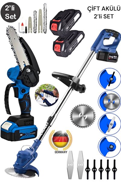 OG GERMANY STEEL 900Rn Çift Akülü Şarjlı Ot Çalı Çim Kesme Tırpan 7 Başlıklı ...