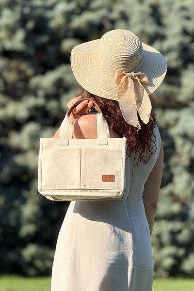 Store Γυναικεία τσάντα χεριού και ώμου από φυσικό ύφασμα από καμβά - Mini Tote Bag Κατάλληλη για καθημερινή χρήση