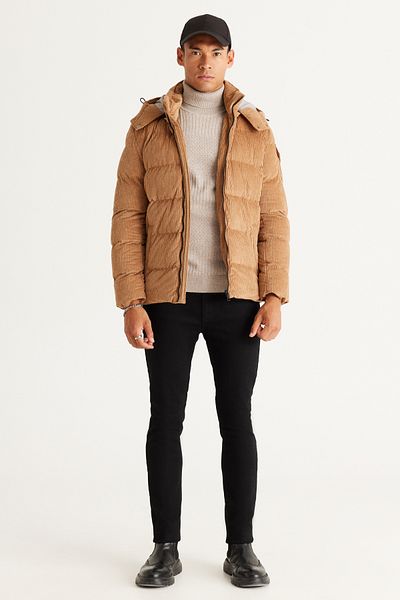 AC&Co / Altınyıldız Classics Men's Beige Standard Fit Regular Cut Hooded Coat