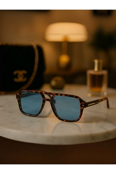 Lexi Bella Thor Unisex Leopard Rimmed Blue Relaxing Glass Men's Sunglasses Retro Style