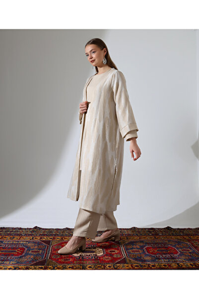 Fi'l Arz Fashion Viscose Linen Cardigan Hijab Suit