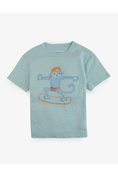 Gingersnaps Boys' Round Neck T-Shirt with Monkey Print on Chest