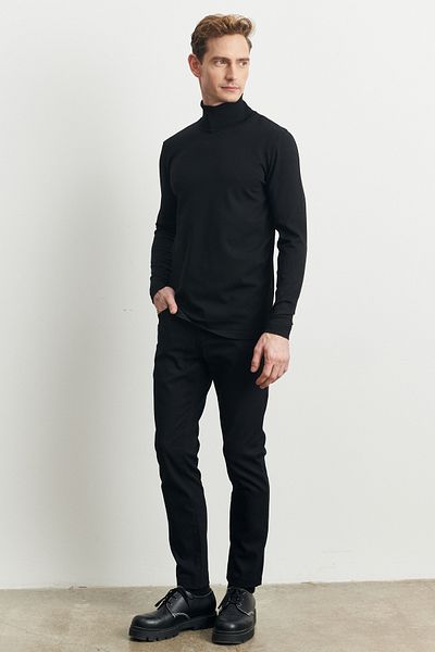 AC&Co / Altınyıldız Classics Men's Black Standard Fit Regular Cut Full Turtleneck Soft Textured Basic Knitwear Sweater