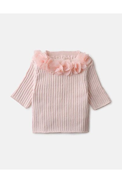 Gingersnaps بلوزة بناتية مضلعة بأكمام طويلة وياقة مزينة بالزهور