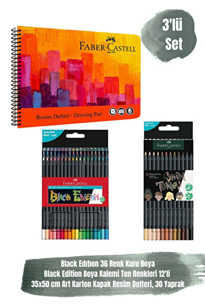 Faber Castell 36 Renk Black Edition B.Kalemi Ten Renkleri 12'li ve 35x50 cm 3...