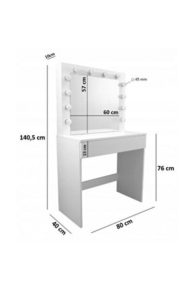 PROCART Masă de toaletă, oglindă iluminată cu 12 LED-uri alb cald, 80x40x140 cm, MDF, alb