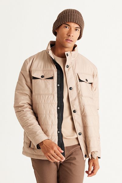 AC&Co / Altınyıldız Classics Men's Beige Standard Fit Regular Cut Stand Collar Coat
