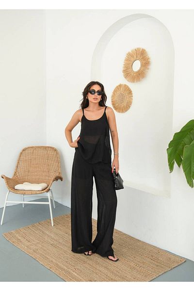 ossons Modal Tulle Blouse Pants Set with Strap