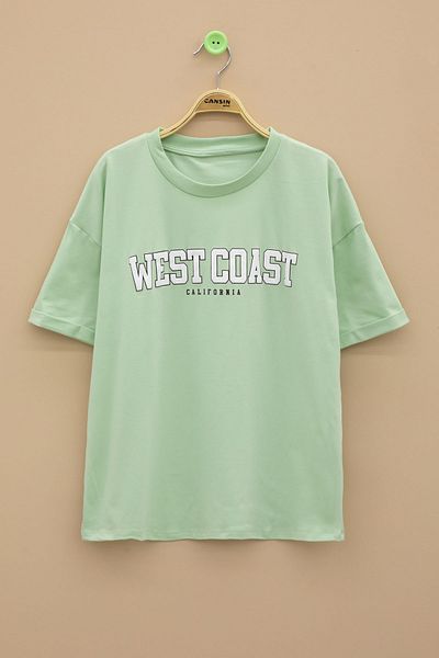 Cansın Mini Tricou cu mânecă scurtă pentru fete, cu decolteu, scris Green West Coast 20964