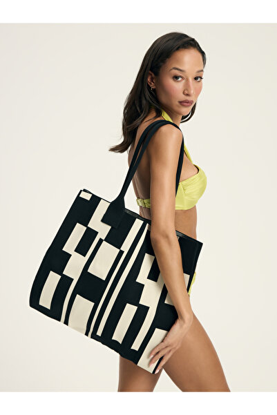 ESOTIQ Geantă de plajă cu umăr XL, model geometric | Milano