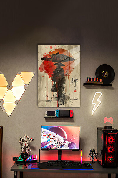 PESHLİSTORE Kırmızı Fırça – Japon Minimalist Samuray HD Metal Poster