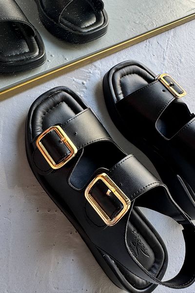 Cappmoda Ayk-1021 Black Gold Buckle Urban Comfort Sandals