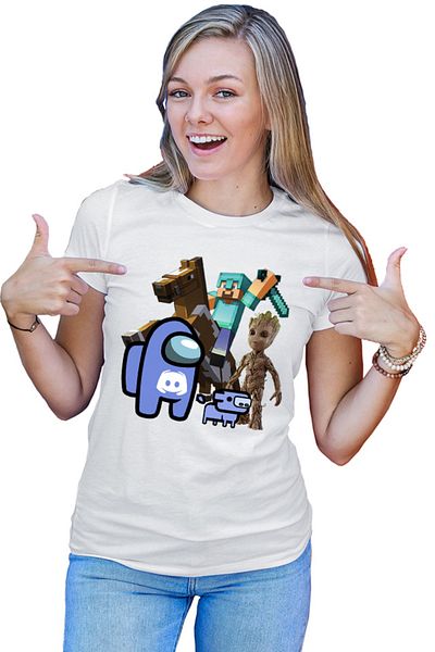 OEM Tricou dama Among Discord Baby Groot Minecraft Diamond Sword