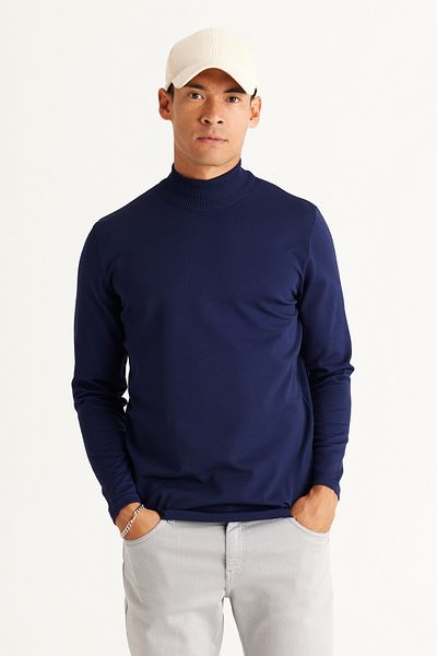 AC&Co / Altınyıldız Classics Men's Navy Blue Standard Fit Normal Cut Half Turtleneck Knitwear Sweater