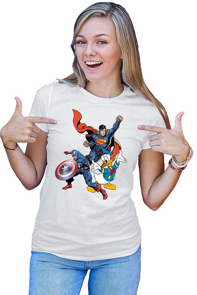 OEM Tricou dama Captain America Superman Donald Duck Hero Strong Cool