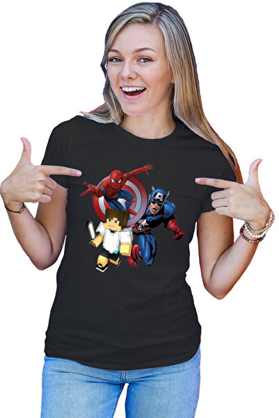 OEM Captain America Spiderman Minecraft Super Hero Save Women's T-shirt