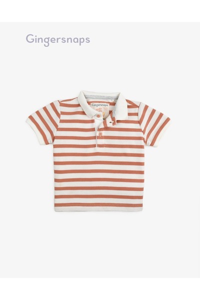 Gingersnaps تي شيرت للأولاد بأكمام قصيرة وخطوط جريئة وأزرار أمامية