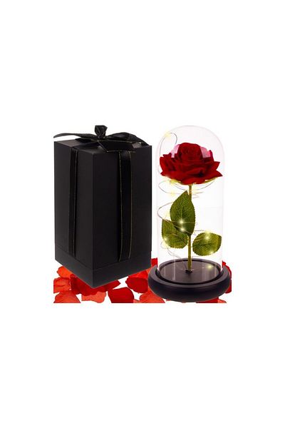 MT MALATEC Trandafir criogenic, 100 petale, iluminare LED, lumină albă caldă, sticlă/plastic, 22x11,5 cm, roșu