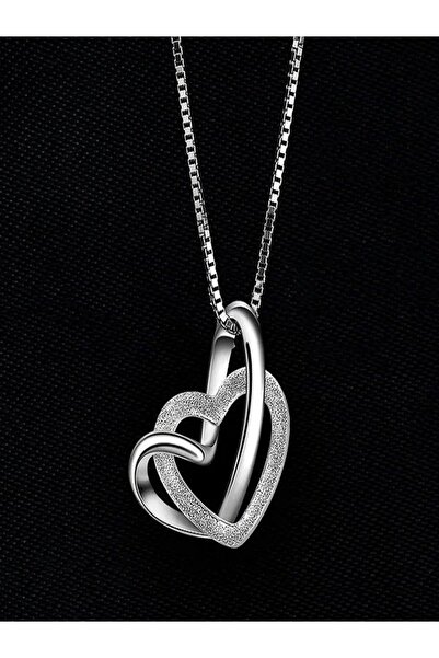 JustZEN Lant argintiu, JustZen™, Double Heart, 45 cm, cu pandantiv