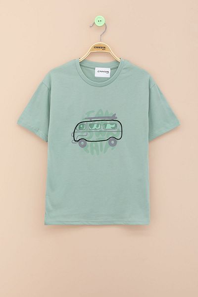 Cansın Mini Tricou cu mânecă scurtă pentru băiat cu imprimeu verde pentru bărbați 20925