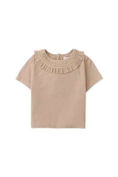 Gingersnaps بلوزة أطفال بناتي سادة بأكمام قصيرة ومزينة بكشكشة