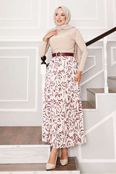 EBRUTESETTÜR Patterned Pleated Skirt with Elastic Waist