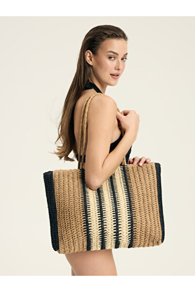 ESOTIQ Geantă de umăr țesută XL, geantă de plajă de vară | Bologna