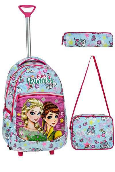 Çanta Trend Set școlar din 3 piese cu racletă, geantă pentru școală primară cu model înghețat, cutie de prânz, suport pentru stilou