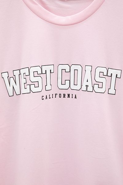 Cansın Mini Pink West Coast γραμμένο κοντομάνικο μπλουζάκι για κορίτσια με λαιμόκοψη 20962