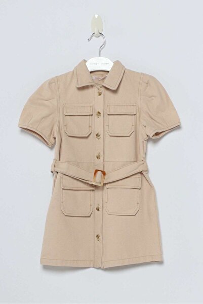 Gingersnaps Girls' Short Sleeve Dress with Front Pockets and Waist Belt