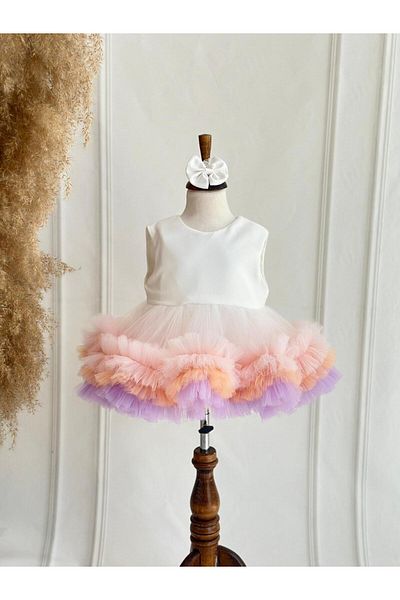 Hobidik Rochie de petrecere pentru fetiță Tutu de culoare albă
