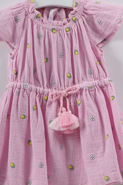 Gingersnaps Girls' Soft Embroidered Belted Dress with Short Sleeves for Infants