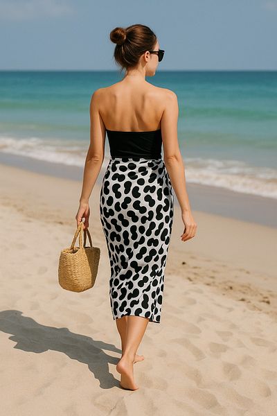 Zuff Baby Women Black White Leopard Pattern Pareo Chiffon Tulle Beach Wear
