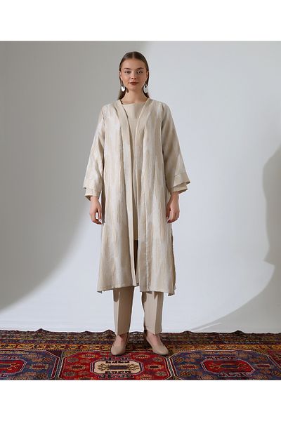 Fi'l Arz Fashion Viscose Linen Cardigan Hijab Suit