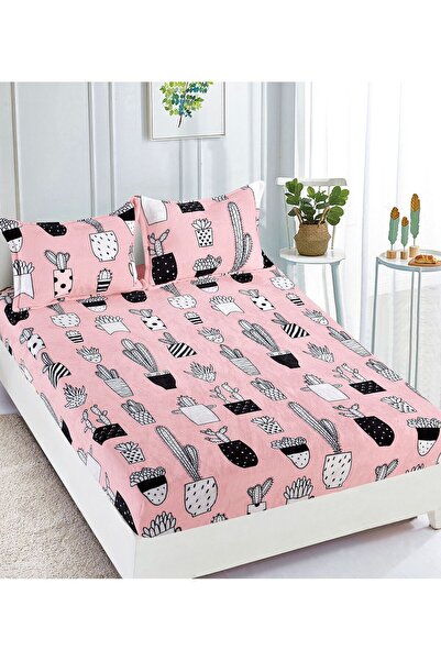 trendyhome Cocolino Bed Cover, 180 x 200 cm, Cactus, Pink/Black/White, J15351