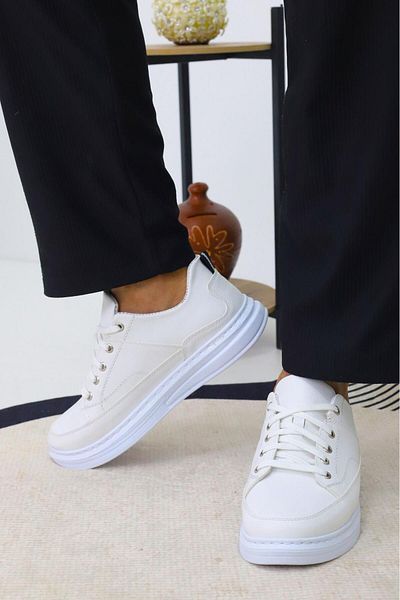 OBAY LİFE Men's Plain White Lace-Up Daily Casual Shoes Nbr4098